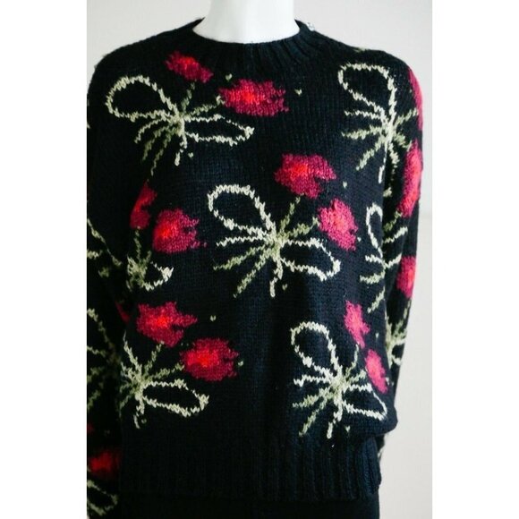 Vintage Y2K  Floral Novelty Print Black Pink Cute Statement Pullover S/M - Picture 4 of 9